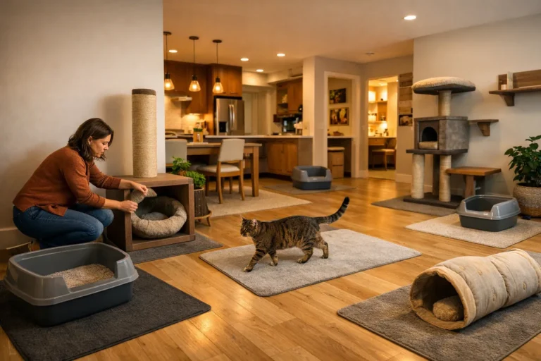 Katten plassen in huis afleren