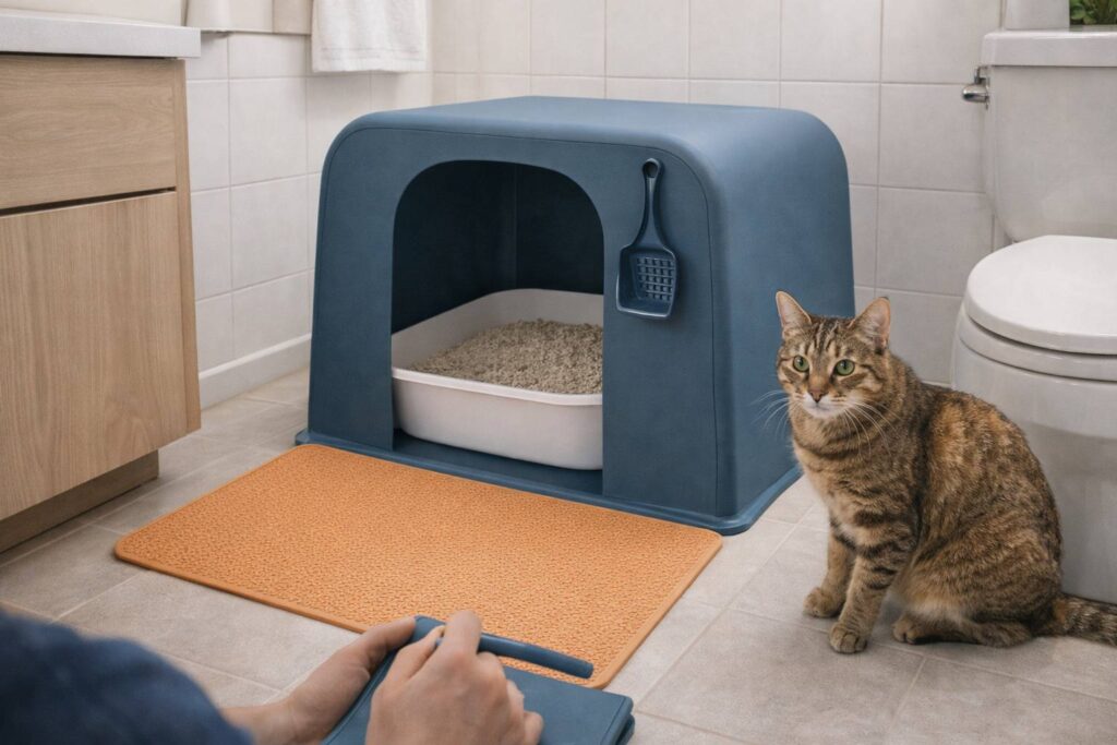 Kat in een moderne badkamer