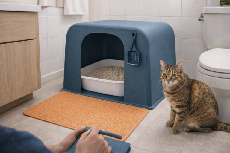 Kat in een moderne badkamer