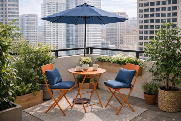 Gezellige stedelijke balkonretraite bij zonsopgang