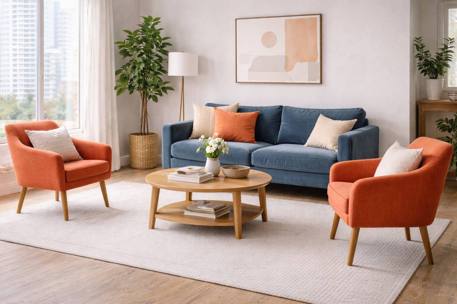 Moderne woonkamer met levendige accenten