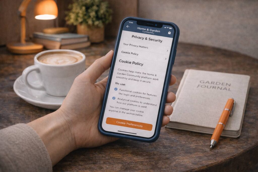 Smartphone met privacy-instellingen en cappuccino